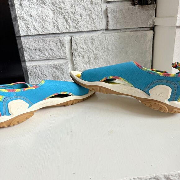 Keen Knotch Creek Sz 7 Open Toe Sandals Shoes Blue Yellow Adaptive Hook & Loop - Picture 6 of 11